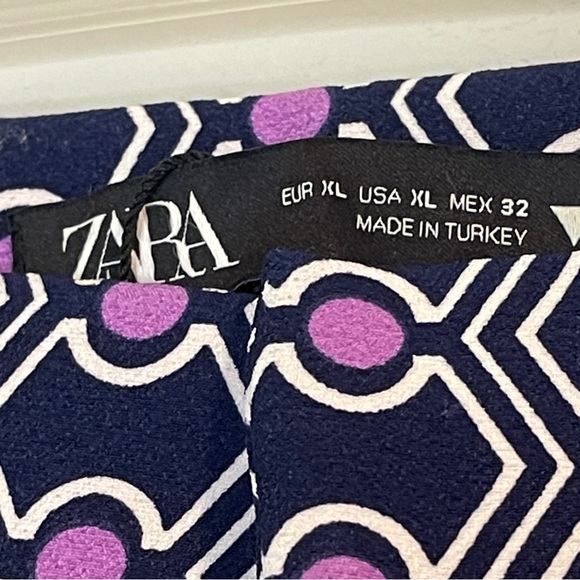 ZARA PANTS WOMEN'S CROPPED FLARED JACQUARD LEGGINGS NAVY PURPLE GEOMETRIC XL - Picture 4 of 8